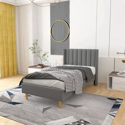 Stone gray channelled headboard twin bed