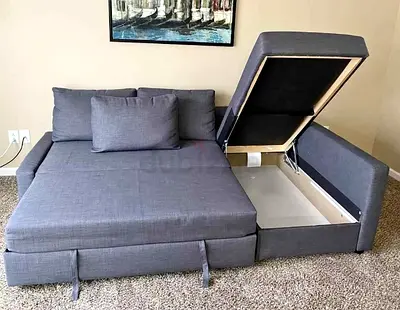 Gray Fabric Corner Sofa Bed with Storage - Compact L-Shape