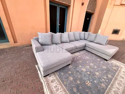 The One Kingston U Shape Sofa Gray Large L-shaped Grey Sectional Sofa with Cushions - Good Condition
