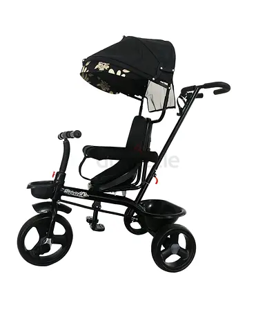 Convertible 3-in-1 Baby Tricycle with Parent Handle and Canopy - Black