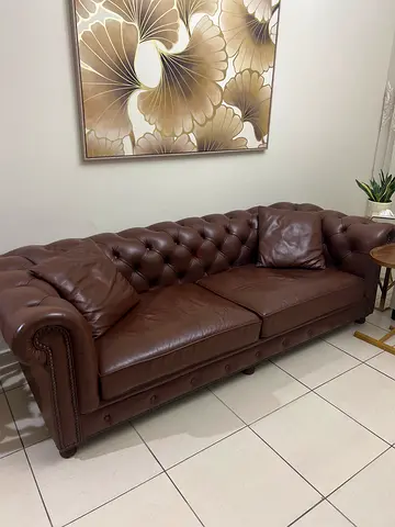 Brown Leather Chesterfield 3-Seater Sofa - Good Condition