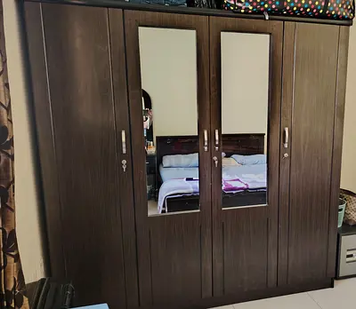 Dark Wood 5-Door Wardrobe with Mirrors - Good Condition