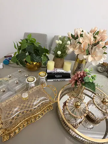 Assorted Gold  Glass Home Decor Trays and Accessories - Good Condition