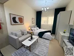 Luxury studio, first occupancy, fully furnished with a semi-separate kitchen ✨ Ajman, Jasmine Towe