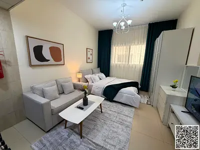 استوديو فاخر اول ساكن مفروش بالكامل بمطبخ شبه منفصل✨عجمان ابراج الياسمين. للإيجار الشهري.الإيجار يشمل الفواتير والإنترنت وموقف
