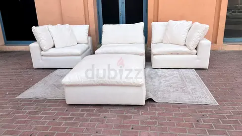 Marina home feather filled sofa Cream Modular Sofa Set with Ottoman - 3 Pieces