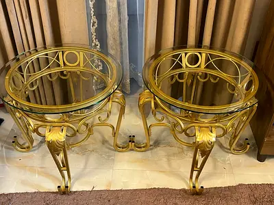 Glass top side table gold