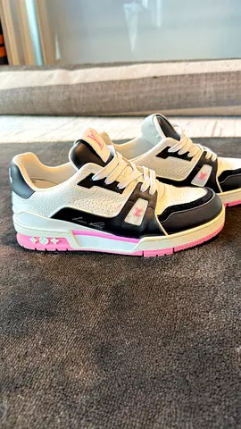 White  Black Designer-Style Sneakers with Pink Accents (Like New)