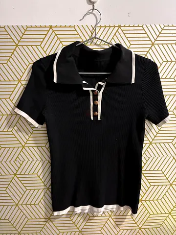 Preloved Lot of 4 black women’s tops — knit tees, cardigan and embellished blouse, good condition