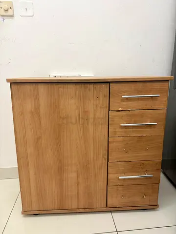 Wooden Cabinet with 5 Drawers and Large Door