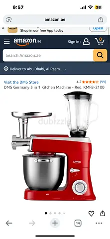 Red DMS 3-in-1 Kitchen Stand Mixer with Blender Attachment