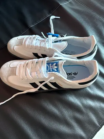 White Adidas Samba Sneakers with Black Stripes - new