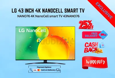 LG 43 Inch NANO76 4K NanoCell Smart TV 43NANO76-Frre delivery- warranty