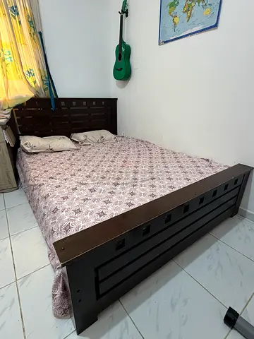 Solid Wood Double Bed Frame with Headboard - Dark Brown