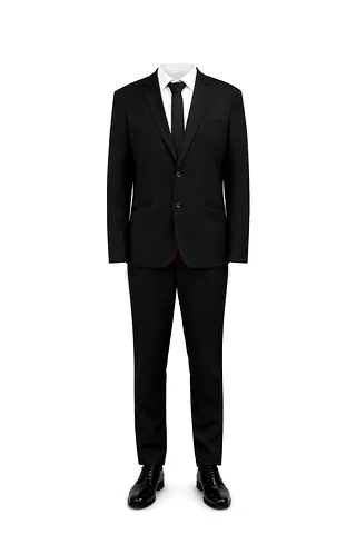 Mens Black Two-Piece Suit with Tie - Excellent Condition