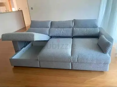 Ikea Eskelstuna L shape sofa bed GrLight grey L-shaped sofa with storage and chaise - good condition