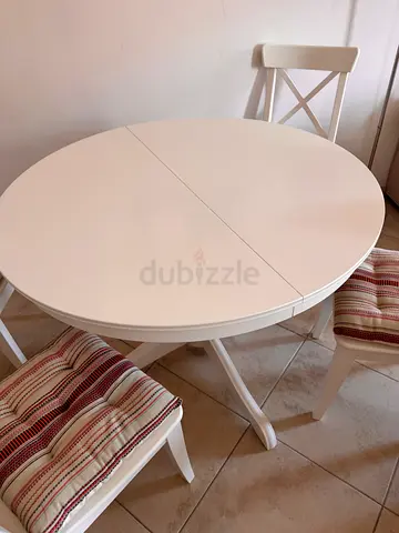 IKEA White Extendable Dining Table with 4 Chairs - Good Condition