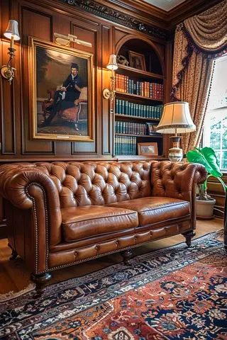 Classic Brown Leather Chesterfield Sofa