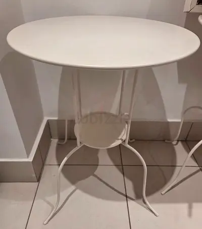 White Metal Round Side Table with Lower Shelf