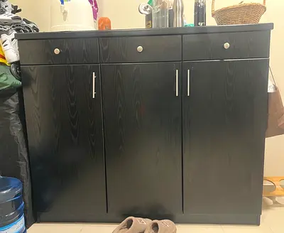 Black 3-Door Sideboard Cabinet with Drawers - excellent Condition