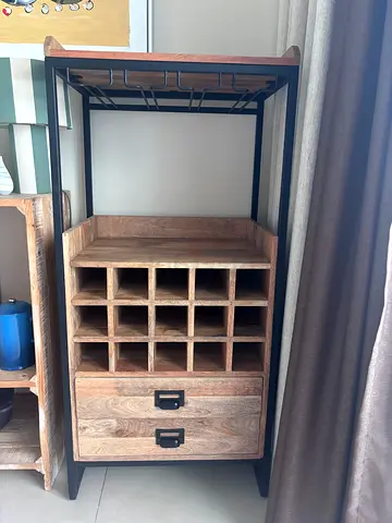 Pinky Furniture Mango Wood Wine Rack Cabinet with Drawers