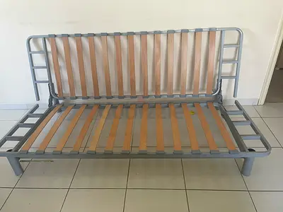 Metal sofa bed frame with wooden slats (double) - good condition.