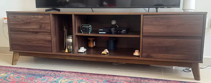 Wooden TV Entertainment Unit with Storage - Dark Walnut Finish