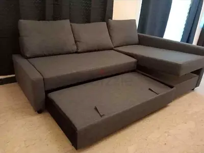 Dark Gray L-Shaped Sofa bed with Pull-Out Bed and Storage