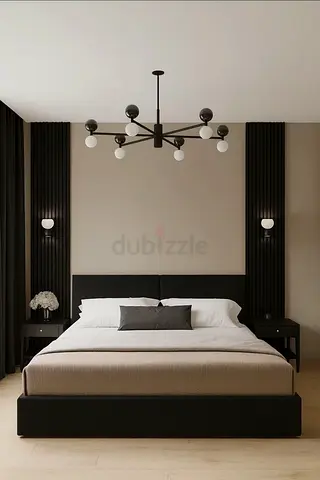 Modern black platform bed