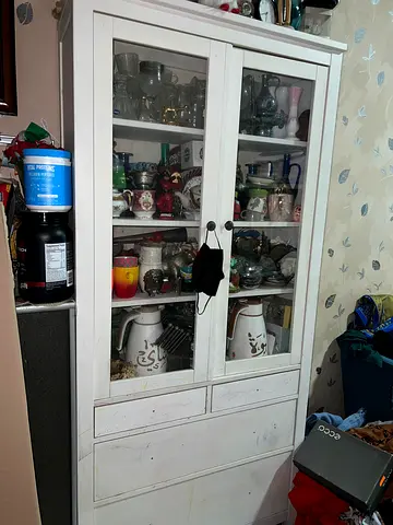 White Glass Display Cabinet / China Cabinet - Solid Wood