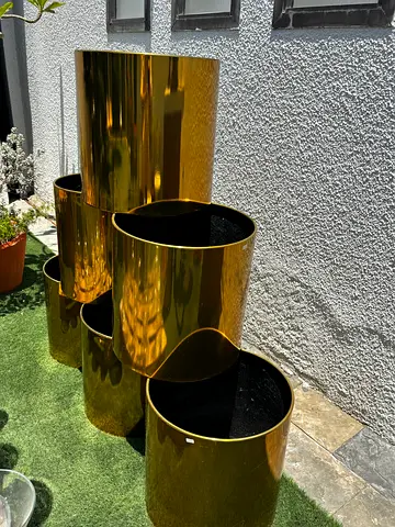 Set of 5 Gold Cylindrical Planters - Modern Metal Pots or individual