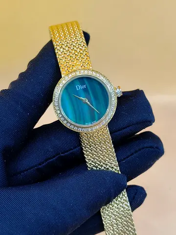 Dior womens gold-tone bracelet Master Copy watch with green mother-of-pearl dial