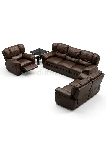 Original high Quality Brown Leather Recliner Sofa Set - 3-Seater + 2-Seater + 2 Single Recliner