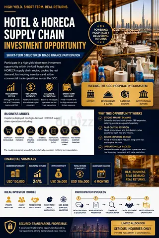 50 000 AED Invest in Hotel Supply Chain Contracts upto 30% Return