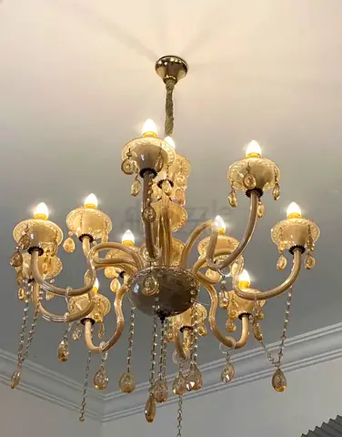 Elegant 10-Arm Crystal Chandelier - Beige/Gold Finish