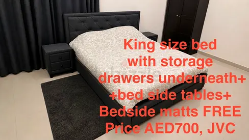 *reduced price! King size bed with storage + 2 bedside tables +free mats