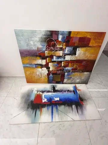 Pair of Abstract Canvas Paintings - Large Wall Art