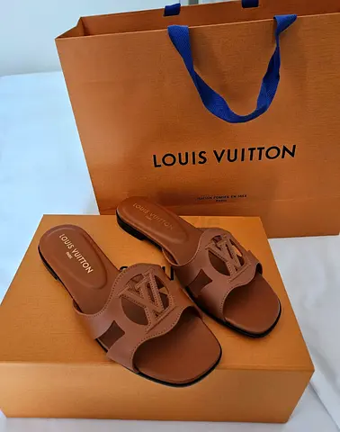 Louis Vuitton Brown Logo Slide Sandals - Gently Used. Mint condition