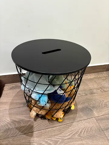 Black Metal Wire Storage Basket with Lid - Small Toy/Blanket Bin