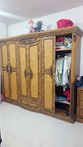 Large Ornate Wooden Wardrobe / Armoire - Heavy Solid Storage