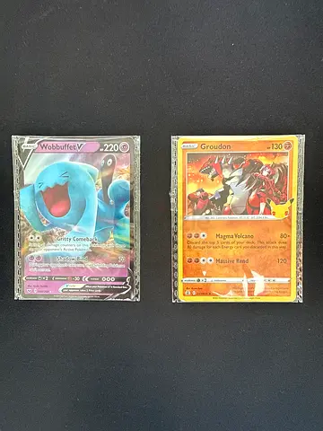 Two Pokémon Collector Cards (Groudon  Wobbuffet V) - Sleeved
