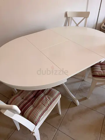 IKEA White Extendable Dining Table with 4 Chairs - Good Condition