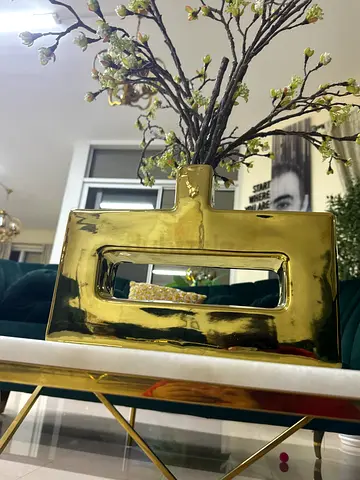 Gold Rectangular Ceramic Decorative Vase with Branches