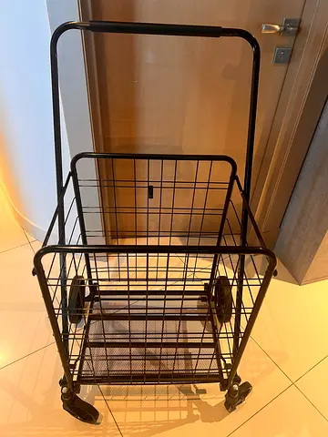 Black Metal Utility Trolley on Wheels - Foldable Storage Cart