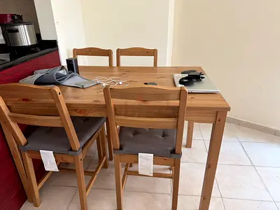 Solid Wood Dining Table with 4 Chairs - Light Pine