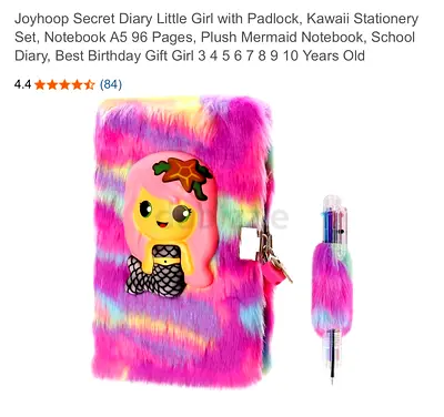 Joyhoop Secret Diary Little Girl with Padlock, Kawaii Stationery Set, Notebook A5 96 Pages, Plush Me