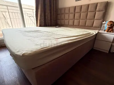 2 single Upholstered Bed with Headboard and Storage Base - Beige