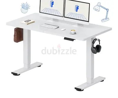 Electric Height-Adjustable White Standing Desk — 55 x 24 inch
