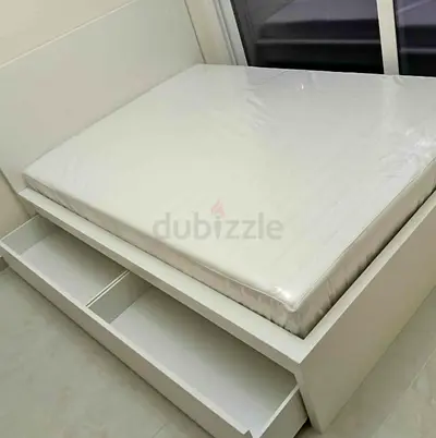 Malam double bed 140/200cm bed with 2 storage drawers underneath and Ikea mattress