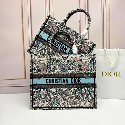 Christian Dior Book Tote (Floral Print) - Large with Small Pouch
